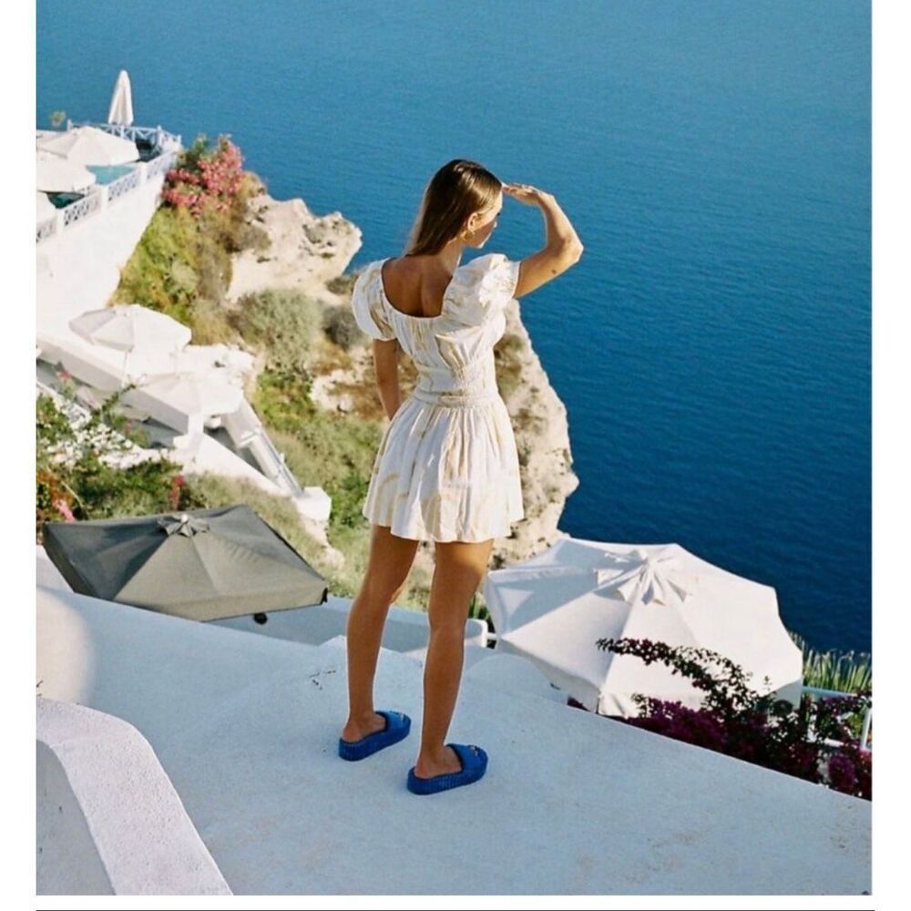 Sabo Skirt White Linen Cotton Button Down Puffed Sleeve Mini Dress Size XS
